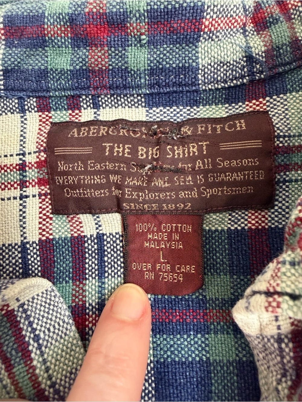 Vintage 90s Abercrombie & Fitch The Big Shirt Plaid Flannel Button Down Men’s‎ L - Picture 2 of 7